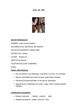 hoja de  vida de  Lucero Orozco Escobar 