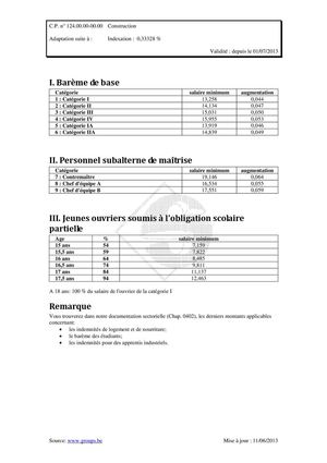 barème de base de la construction