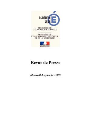 Revue de presse allégée du mercredi 4 septembre 2013