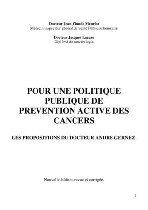 Prévention active des cancers : propositions du DR André GERNEZ