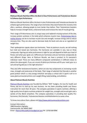 Platinum Muscle Nutrition Offers the Best in Class Prohormones and Testosterone Booster to Enhance Gym Performance