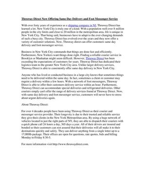 Thruway Direct Now Offering Same Day Delivery and Foot Messenger Service