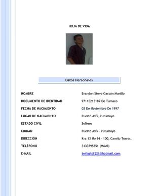 Hoja De Vida || Brandon G. ♫♪ 