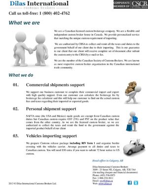 Dilas International Customs Brokers Ltd. - Canadian Custom Broker