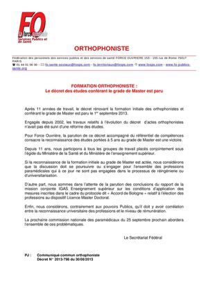 PARUTION DU DECRET ORTHOPHONISTE