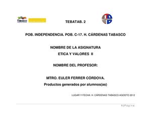 ÉTICA Y VALORES II TELEBACHILLARATO EFC