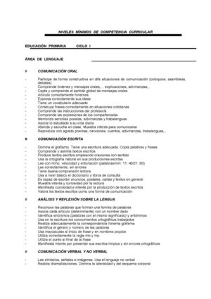 Niveles de Competencia Curricular LENGUA CASTELLANA  Primaria