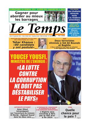 Le Temps d'Algérie Edtion du Mardi 10 Septembre 2013