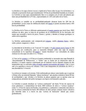 La litósfera es la capa exterior rocosa y rígida de la Tierra sobre la que vive la biósfera y se extiende en promedio hasta aproximadamente 100 km de profundidad hundida en el manto