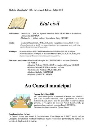 Bricon Bulletin Municipal 103 Juillet 2010