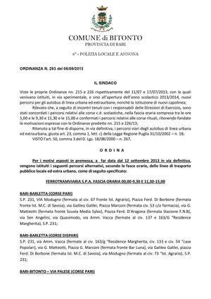 Bitonto nuovi percorsi per gli autobus di linea urbana ed extraurbana