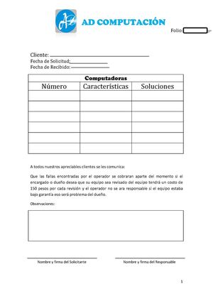 Formato de Mantenimiento a una computadora