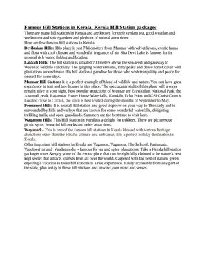 Famous Hill Stations in Kerala, Kerala Hill Station packages