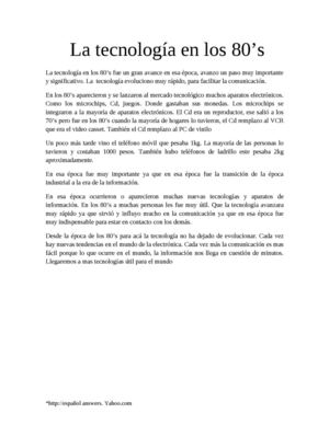 la tecnologia en los 80's