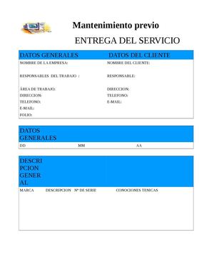 formato de hoja de mantenimiento