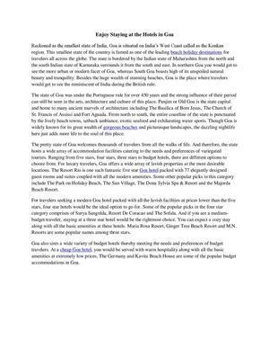 Enjoy Staying at the Hotels in Goa