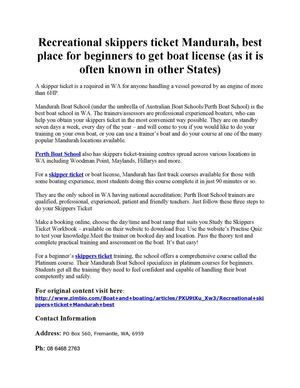 Recreational skippers ticket Mandurah, best place for beginners to get boat license (as it is often known in other States)