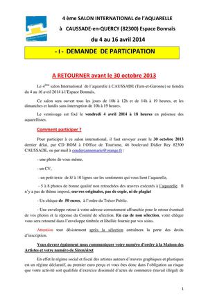 4ème Salon de l'Aquarelle de Caussade - dossier de demande de participation