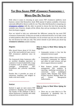 Top Open Source PHP eCommerce Frameworks – Which One Do You Like