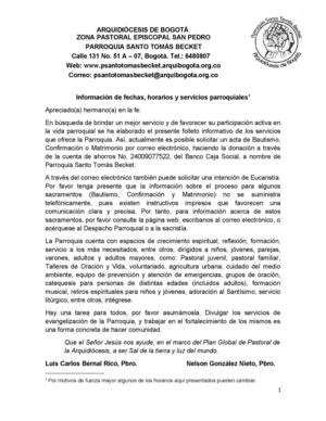 Algunos horarios y celebraciones