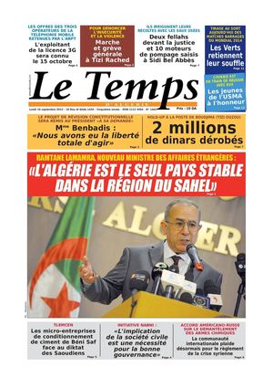 Le Temps d'Algérie Edtion du Lundi 16 Septembre 2013