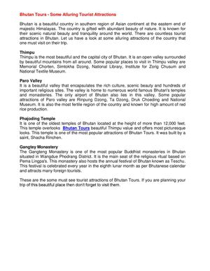 Bhutan Tours - Some Alluring Tourist Attractions