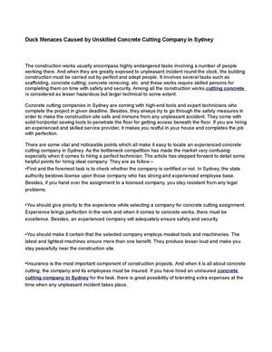 Duck Menaces Caused by Unskilled Concrete Cutting Company in Sydney