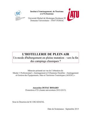 L'HOTELLERIE DE PLEIN AIR : Un mode d'hébergement en pleine mutation : vers la fin des campings classiques ?