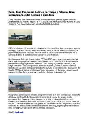 Cuba, Blue Panorama Airlines partecipa a Fitcuba, fiera internazionale del turismo a Varadero