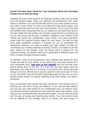 Install The Best Solar Panel For Your Horsham Home And Purchase Panels From A Genuine Shop