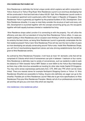 Nine Residences, your groundbreaking created condominium that can be situated in the heart of Yishun. 