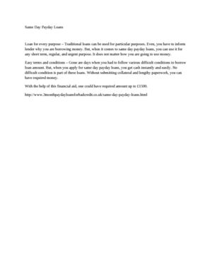 Same Day Payday Loans @ http://www.3monthpaydayloansforbadcredit.co.uk