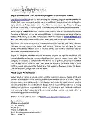 Vogue Window Fashion Offers A Refreshing Range Of Custom Blind and Curtains