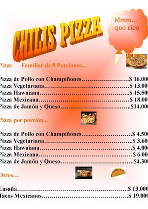 menu chilis pizza 