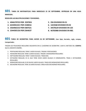 601, 602, 701, 702 TAREA DE MATEMATICAS Y GEOMETRIA PARA SEMANA DEL 23 AL 27 DE SEPTIEMBRE