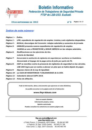Boletín Informativo 009 FTSP de LSB-USO 2013 0919