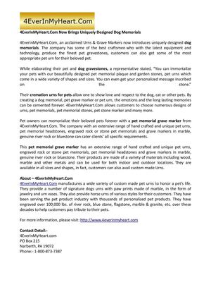 4EverInMyHeart.Com Now Brings Uniquely Designed Dog Memorials