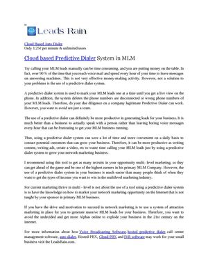 Cloud based Predictive Dialer System in MLM