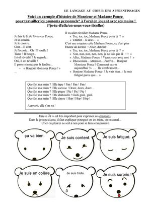 Monsieur pouce-Pronoms personnels et émotions