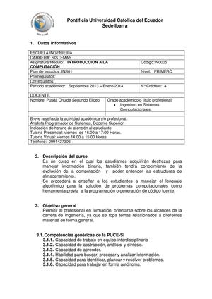 Syllabus de Introducción a la Computación 