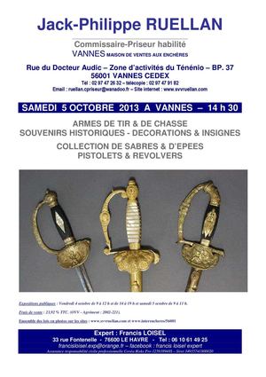 Francis LOISEL Expert - Vente aux enchères le 5 octobre 2013 - Souvenirs Historiques et armes anciennes - Décorations militaires & insignes militaires - VANNES - Maître Jack-Philippe RUELLAN commissaire priseur  