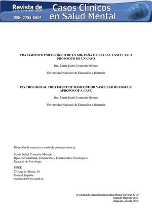 Tratamiento Psicologico De La Migrraña o Cefalea Vascular
