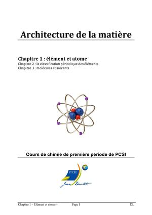 Chapitre 1 : élément chimique et atome
