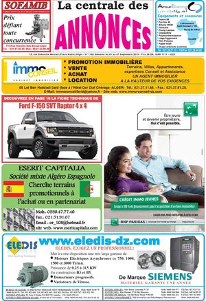 La centrale des annonces N° 1162 Semaine du 01 au 07 Septembre 2013
