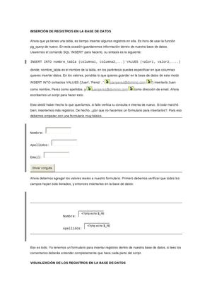 Inserción de registros en la base de datos