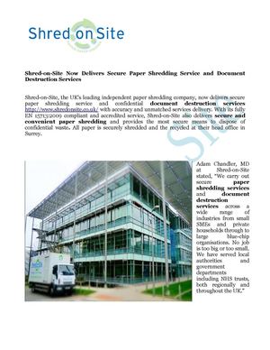 Shred-on-Site Now Delivers Secure Paper Shredding Service and Document Destruction Services