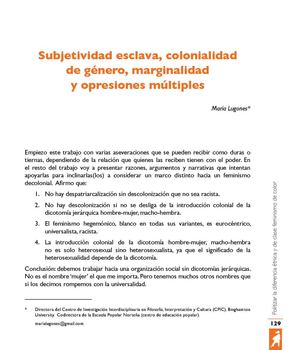 Subjetividad esclava, colonialidad de género, marginalidad y opresiones múltiples - María Lugones