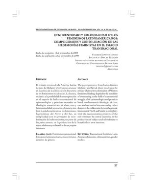 Etnocentrismo y colonialidad en los feminismos latinoamericanos: Complicidades y consolidación de las hegemonías feministas en el espacio transnacional - Yuderkys Espinosa