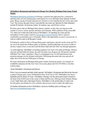 McFadden's Restaurant and Saloon in Chicago Now Hosting Michigan State Game Watch Parties