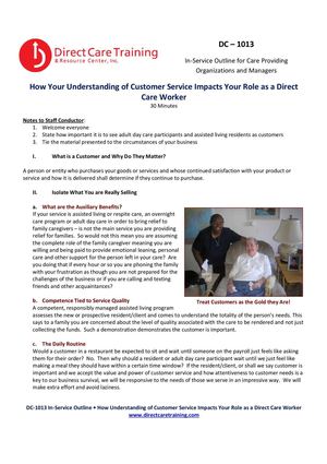 IN-SERVICE OUTLINE 1013 FOR ADULT DAY CARE AND ASST LIVING DIRECT CARE STAFF